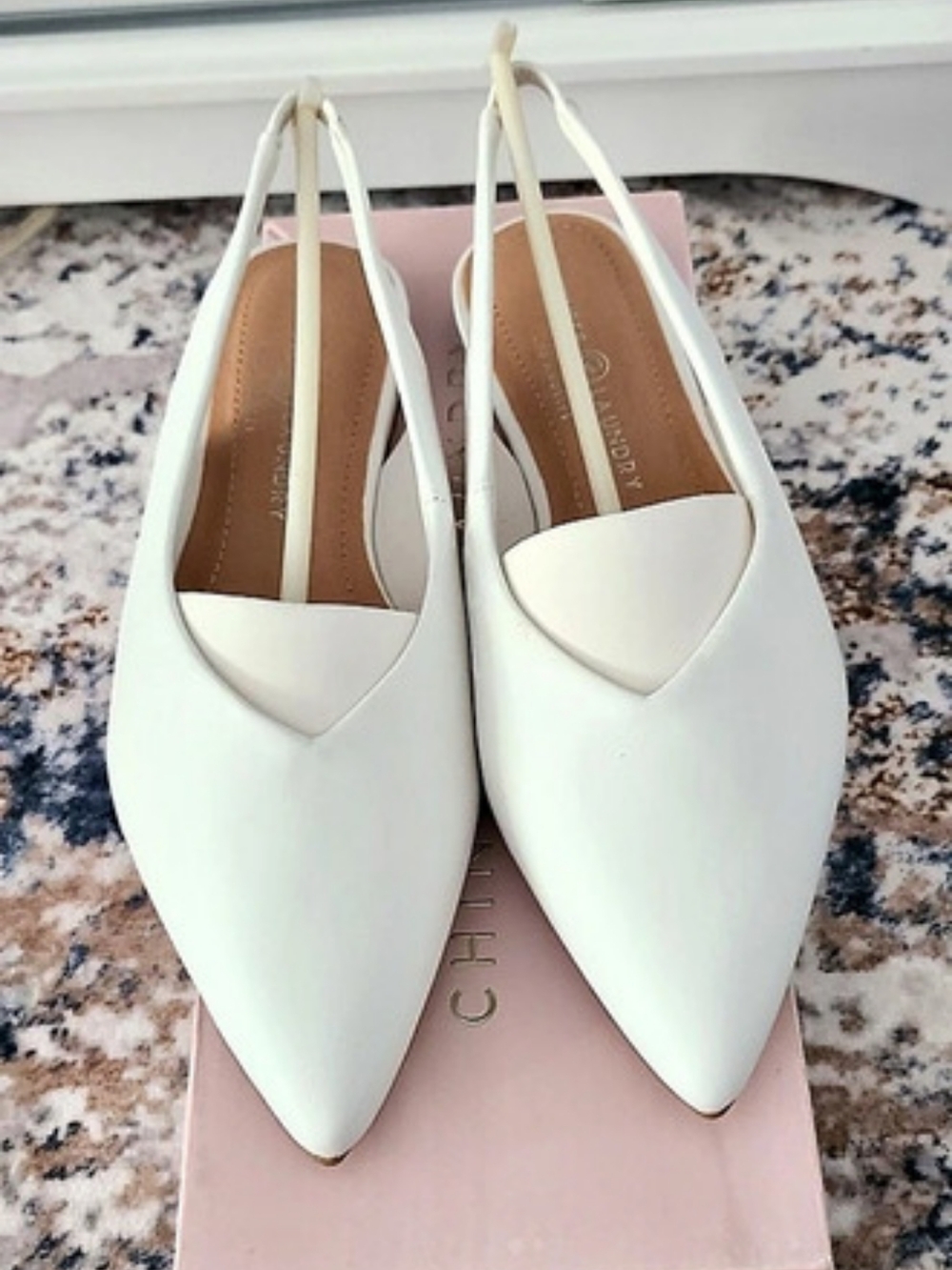 NIB Chinese Laundry Hadiya White Pointed Toe Slingback Flats - 6.5